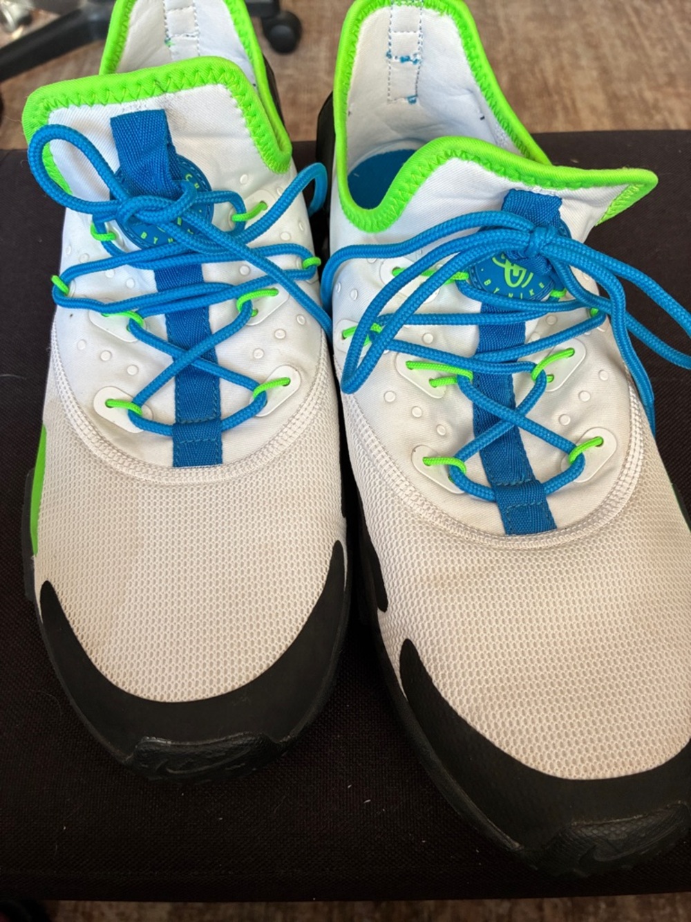 Nike Kids Sneakers in White, Blue & Neon Green